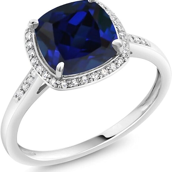 New 14k White Gold Cushion Engagement Simulated Sapphire Adjustable Ring - Picture 3 of 5